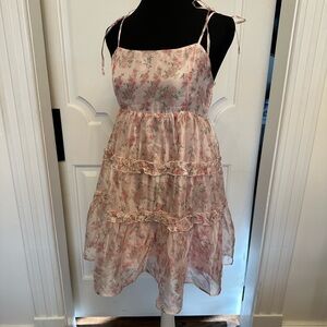 Altar’d State Spaghetti Strap Pink Floral Ruffled Dress